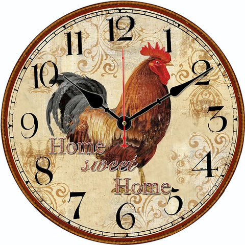 horloge murale cuisine avec un coq style vintage et rustique